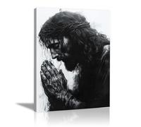 WQBQKKX Tableau Tableaux Jésus sur Toile, Noir et blanc Moderne Image Décoration Murale Salon Chambre Cuisine Bureau Couloir - 30x45cm Encadrée(Noir)