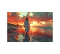 WQBQKKX Toile murale décorative avec Jésus, Nuages Vagues Murale Art Salon Maison jésus Toile Tableau Peinture Murale Decoration - 50x70cm Sans cadre(Orange)