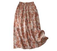 WQCMH High Waist Cotton Linen Loose Midi Skirt Women's A-Line Skirt Slimming Print Comfortable Fit Summer Season Casual Wear(Red,as4,Alpha,l,Regular,Regular)