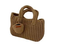 WQCMH Retro Handmade Crochet Bag Casual Handbag Shoulder Bag Autumn and Winter Tote Women's Armpit(30x14x8CM,Khaki)