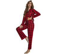 WQCMH Women Pajamas Set Long Sleeves Tops with Pants Ladies Homewear Suit Front Button Down Sleepwear Autumn Winter Nightwear(ARED,as4,Alpha,x_l,Regular,Regular)