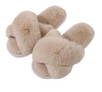 WQCMH Women'S Cozy Slippers Cross Band Memory Foam House Slippers Open Toe(37,Beige)