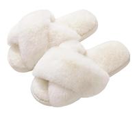 WQCMH Women'S Cozy Slippers Cross Band Memory Foam House Slippers Open Toe(37,White)