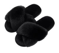 WQCMH Women'S Cozy Slippers Cross Band Memory Foam House Slippers Open Toe(40,Black)