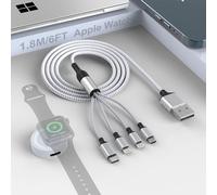 WQD-1.8m/6FT Multi 5 en 1 USB câble de Charge Universel pour Montre Intelligente, Chargeur de Montre magnétique+Lightning*2+Type C+Micro USB Adaptateur de iPhone pour iWatch série 1-6 SE/Android/Huaw