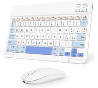WQD-Clavier et souris sans fil, clavier Bluetooth tablette portable fin rechargeable universel pour iPad/tablette/PC/iOS/Android/Windows/Samsung Tab/Lenovo, disposition italienne, (blanc et bleu)