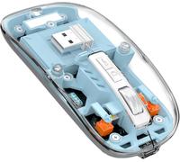 WQD-T900 Souris sans Fil Rechargeable, Ultra Mince 2.4G + Bluetooth 5.1 Souris Silence 2400 DPI, Souris Gamer Transparente récepteur USB pour Laptop/PC/Mac, Niveau de Batterie Visible-Bleu