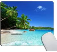 WQD-Tapis de souris rectangulaire motif paradis tropical, plage, côte, palmiers, 240 mm x 200 mm x 3 mm