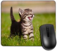 WQD-Tapis De Souris Smiling Cat Tapis De Souris Rectangulaire Antidérapant, Adorable Miaulement Tabby Chaton Tapis De Souris De Jeu en Plein Air, Gris Vert, 200 mm X 240 mm