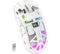 WQD-x FREEWOLF Souris de Jeu sans Fil, PixArt PAW3212 Dual Mode 2.4G/Bluetooth Souris rétroéclairée RVB Transparente, Batterie 400mAh, 4000 DPI 5 Niveaux, Niveau de Batterie Visible-Blanc