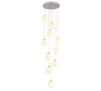 WQHPLMD 10 White Milk Glass Staircase Chandelier Foyer High Ceilings Hanging Lamp Mid Century Pendant Light Bubble Long Chandelier for Entryway Living Room Dining Room, Chrome Gold