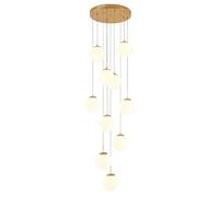 WQHPLMD 10 White Milk Glass Staircase Chandelier Foyer High Ceilings Hanging Lamp Mid Century Pendant Light Bubble Long Chandelier for Entryway Living Room Dining Room, Chrome Gold