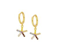 WQHPLMD 100% Real Hoop Earrings for Women Round Earring Star Color Zircon Pierced Cartilage Earings Jewelry