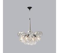 WQHPLMD 12/20 Clear Glass Bubble Chandelier Lighting Dining Room Mid Century Pendant Light Cluster Globe LED Hanging Ceiling Lamp for Living Room Bedroom, Black Gold, White Chrome
