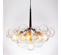WQHPLMD 12/20 Clear Glass Bubble Chandelier Lighting Dining Room Mid Century Pendant Light Cluster Globe LED Hanging Ceiling Lamp for Living Room Bedroom, Black Gold, White Chrome