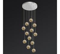WQHPLMD 12 Balls Staircase Ceiling Long Chandelier High Ceilings Smoke Gray Glass Bubble Large Foyer Chandelier Entryway LED Industrial Farmhouse Vintage Pendant Light for Living Room Chrome