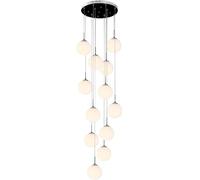 WQHPLMD 12 Milk Glass Balls Staircase Chandelier Long Pendant Light Frosted Glass Bubbles Chandelier Foyer Entryway High Ceiling Mid Century Hanging Lamp for Living Room Dining Room, Chrome Gold