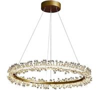 WQHPLMD 15.7" LED Crystal Chandeliers for Dining Room 25W Ring Hanging Lamp Large Gold Round Crystal Ceiling Pendant Light for Foyer Entryway Living Room Bedroom Kitchen Hotels