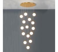 WQHPLMD 15 Balls Staircase Chandeliers for High Ceilings Gold Long Pendant Light Frosted Milk Glass Bubble Chandelier Chrome Mid Century Hanging Lamp for Foyer Entryway Living Room Hallway