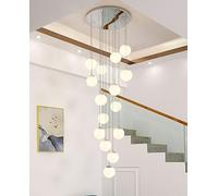 WQHPLMD 15 Balls Staircase Chandeliers for High Ceilings Gold Long Pendant Light Frosted Milk Glass Bubble Chandelier Chrome Mid Century Hanging Lamp for Foyer Entryway Living Room Hallway