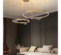WQHPLMD 2/3/4-rings LED Chandelier Dimmable Circular Round Chandelier for Hotels Foyer Living Room Large Gold Ceiling Pendant Light Fixtures Dining Room Lamp for Kitchen Island Bedroom