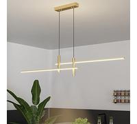 WQHPLMD 2 Light Kitchen Island Linear LED Pendant Light Gold LED Dimming Chandelier Industrial Black Long Strip Hanging Lamp with Beam Light Fixture for Farmhouse Sink Dining Room Living Room