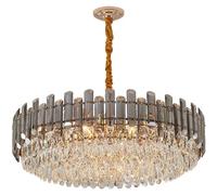 WQHPLMD 20" Round Crystal Chandelier Black Smoke Gray 6 Lights Dimmable Chandelier Ceiling for Foyer Entryway Hanging Pendant Light for Living Room Bedroom Dining Room Kitchen Island