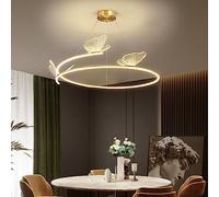 WQHPLMD 23.6" Dimming LED Chandelier Butterfly Gold 1 Ring Round Chandelier for Dining Room Linear Hanging Ceiling Pendant Light for Living Room Girl Bedroom Kitchen, 3000K/4000K/6000K
