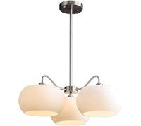 WQHPLMD 3-Lights Mid Century Chandelier Chrome White Milk Glass Drum Ceiling Pendant Lighting Fixture Adjustable Nordic Hanging Chandelier for Dining Room Kitchen Living Room
