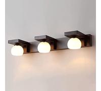 WQHPLMD 3-Lights Walnut Wood Wall Sconce Vanity Lighting Fixtures Glass Shade Industrial Rustic Wall Light for Dining Room Kitchen Hallway