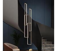 WQHPLMD 4-Light Dimmable LED Linear Chandelier for Foyer Entryway High Ceiling with Remote 140W/168W Black Gold Slender Tube Long Ceiling Pendant Lamp for Spiral Staircase Hotel