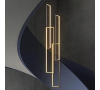 WQHPLMD 4-Light Dimmable LED Linear Chandelier for Foyer Entryway High Ceiling with Remote 140W/168W Black Gold Slender Tube Long Ceiling Pendant Lamp for Spiral Staircase Hotel