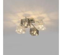 WQHPLMD 4-Light Flush Mount Crystal Vintage Ceiling Light Fixture Dining Room Close to Ceiling Lamp 6 Light Smoky Gray Long Linear Crystal Ceiling Light for Living Room Bedroom Bathroom Entryway Foyer