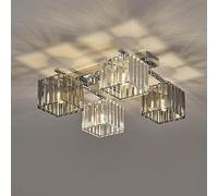 WQHPLMD 4-Light Retro Kitchen Ceiling Mount Crystal Glass Light Fixture Polished Chrome Crystal Chandelier Smoky Gray Long Linear Close to Ceiling Lamp for Bedroom Living Room Dining Room Entryway