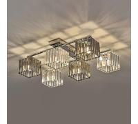 WQHPLMD 4-Light Retro Kitchen Ceiling Mount Crystal Glass Light Fixture Polished Chrome Crystal Chandelier Smoky Gray Long Linear Close to Ceiling Lamp for Bedroom Living Room Dining Room Entryway