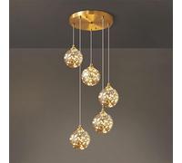 WQHPLMD 5 Balls Hand Blown Glass Dining Room Chandelier LED Firework Bubble Amber Glass Pendant Light Vintage Gold Farmhouse Hanging Ceiling Lamp for High Ceilings Kitchen Island Bedroom Foyer