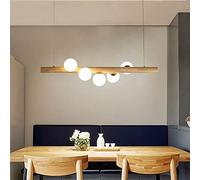 WQHPLMD 5-Light Wood Pendant Light with White Glass Globe Linear Ceiling Chandeliers Molecular Mid Century Hanging Lighting Farmhouse Magic Bean Sputnik Lamp for Dining Table Living Room