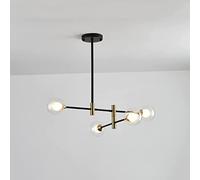 WQHPLMD 6-Light Mid Century Chandelier Black and Gold Pendant Light fixtures with White Glass Shade rotatable Lamp Arms Ceiling Hanging Light for Bedroom Living Dining Room Kitchen