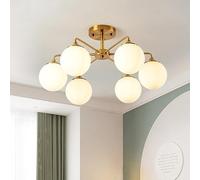 WQHPLMD 6-Light Milk Glass Globe Ceiling Light Decoration Home Flush Mount Smoke Grey Mid Century Ceiling Light Gold Chandelier Amber Bubble Sputnik Lamp for Living Room Kitchen Bedroom