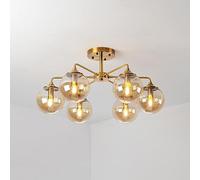 WQHPLMD 6-Light Milk Glass Globe Ceiling Light Decoration Home Flush Mount Smoke Grey Mid Century Ceiling Light Gold Chandelier Amber Bubble Sputnik Lamp for Living Room Kitchen Bedroom