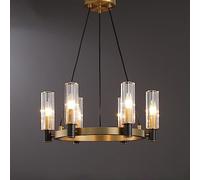 WQHPLMD 6-Lights Mid Century Ceiling Chandelier for Dining Room Black Gold Round Chandelier with Ribbed Clear Glass Vintage Antique Pendant Lamp for Bedroom Living Room Foyer Kitchen Island