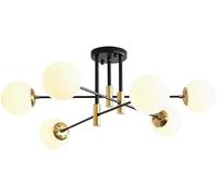 WQHPLMD 6-Lights Milk Glass Sputnik Chandeliers Metal Ceiling Light Black Gold Mid Century Close to Ceiling Light Bubble Lamp for Bedroom Farmhouse Dining Room Kitchen Living Room