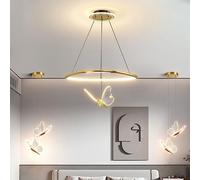 WQHPLMD 60CM Dimming LED Chandelier Hanging Butterfly Gold 35W 1 Ring Round Chandelier for Dining Room Linear Ceiling Pendant Light for Living Room Bedroom Kitchen, 3000K/4000K/6000K