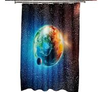 WQHPLMD 65x72 Shower Curtain with Grommets, Polyester Shower Curtain with Hooks Planet Themed Earth Pattern, 165x180cm