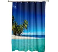 WQHPLMD 65x72 Shower Curtains for Bathroom, Polyester Hotel Shower Curtain with Grommets Palm Trees and Sea Pattern, 165x180cm