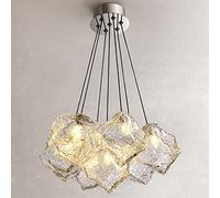 WQHPLMD 7-Lights Large Dining Room Chandelier Over Table Crystal Glass Chandelier Lamp Ice Cubes Bubble LED Ceiling Pendant Light Art Deco Entryway Chandelier for Living Room Bedroom