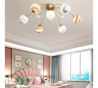 WQHPLMD 7 Lights Planet Glass Globe Decoration Home Ceiling Light Semi Flush Mount Ceiling Light for Girl Boy Bedroom Dimmable LED Ceiling Lamp Nordic Gold Lighting Fixture for Living Room