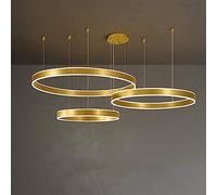 WQHPLMD Antique Gold 3 Ring LED Hanging Chandelier Cool White Round Chandelier for Dining Table Contemporary Large Ceiling Pendant Lamp Kitchen Living Room Bedroom Hotel Foyer Office