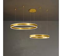 WQHPLMD Antique Gold 3 Ring LED Hanging Chandelier Cool White Round Chandelier for Dining Table Contemporary Large Ceiling Pendant Lamp Kitchen Living Room Bedroom Hotel Foyer Office