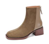 WQHPLMD Autumn and Winter Boots Square Toe Flat Chunky Heel Boots Back Zipper Closure Low Boots Suitable for Women’s Outdoor Travel